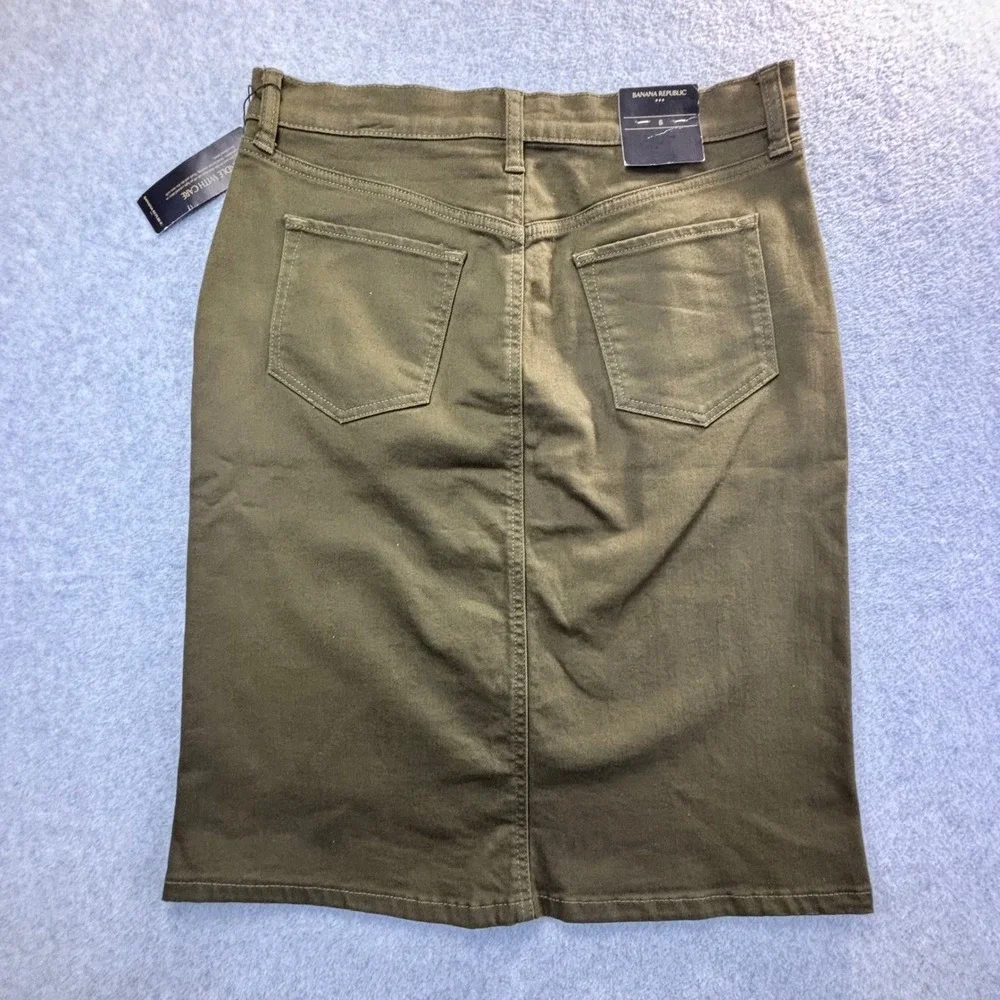 Banana Republic Olive Green Denim Pencil‎ Skirt Size 8